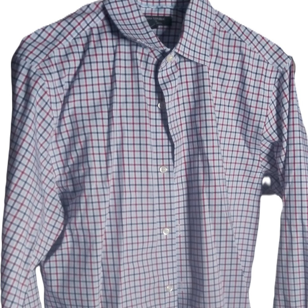 Men's Banana Republic Non Iron Blue/Red Check button up dress shirt sz M